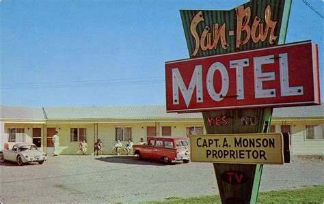 San Bar Motel St Ignace Michigan Postcard Motel Googie