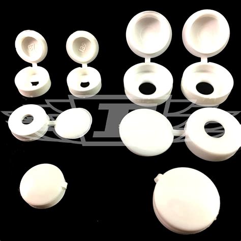 25 X White Small Plastic Hinged Screw Cover Caps Select Your Colour