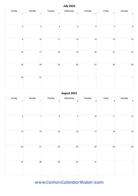 July And August 2023 Printable Calendar Template