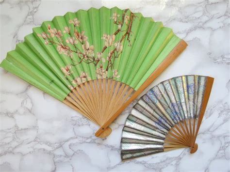 Vintage Paper Fans Pair Asian Chinese Floral Folding Hand Etsy