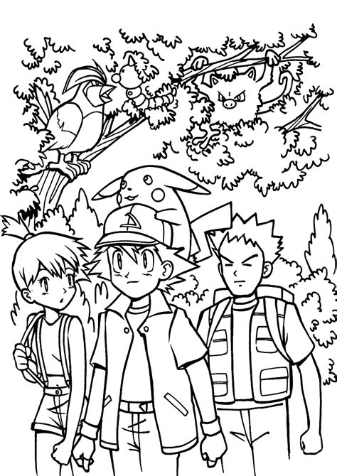 Kolorowanka Pokemon Ash, Pikachu, Misty, Brock