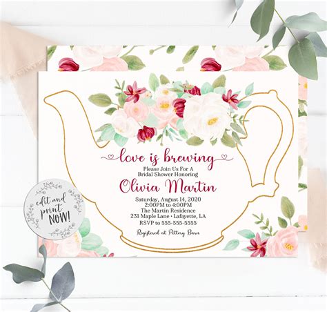 Pink Floral Bridal Shower Tea Party Invitations Spring Tea Etsy Tea