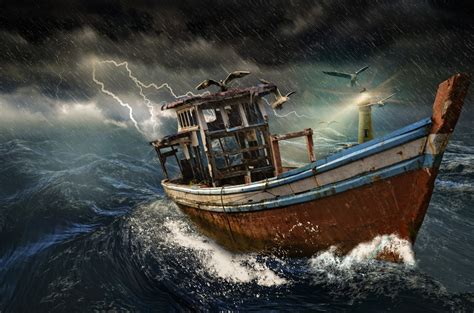 Ship In Storm At Sea
