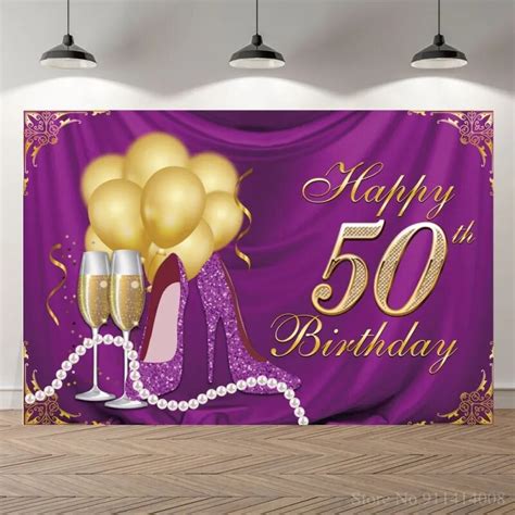 Happy 50th Birthday Fabulous Backdrop High Heels Champagne Gold Glitter