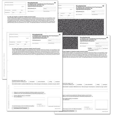 Lassen sie von ihrem arzt die beiden formulare konsiliarbericht und. Konsiliarbericht vor Aufnahme einer Psychotherapie Muster 22