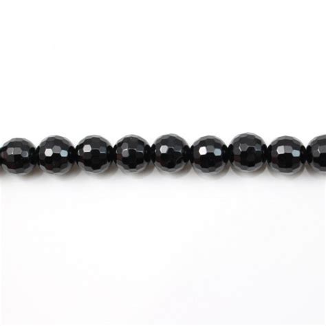 Black Agate Round Faceted 6mm X 40cm Onyx