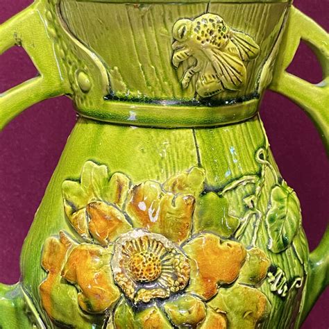 Large Pair Of Art Nouveau Bretby Pottery Vases Antique Ceramics