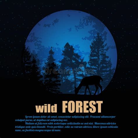 Forest Wildlife Poster With Deers Silhouette Stock Vector