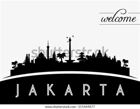 Jakarta Indonesia Skyline Silhouette Black White Stock Vector Royalty