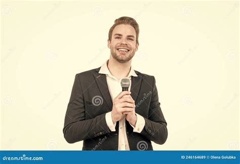 He Works As Anchorman Happy Anchorman Isolated On White Stock Image