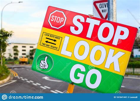Colorful Pedestrian Safety Sign Board Closeup Detail View Stock Image
