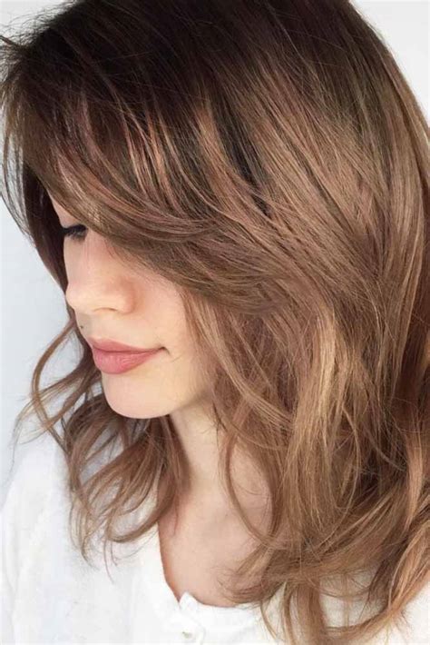 Shoulder Length Hair With Layers And Side Swept Bangs