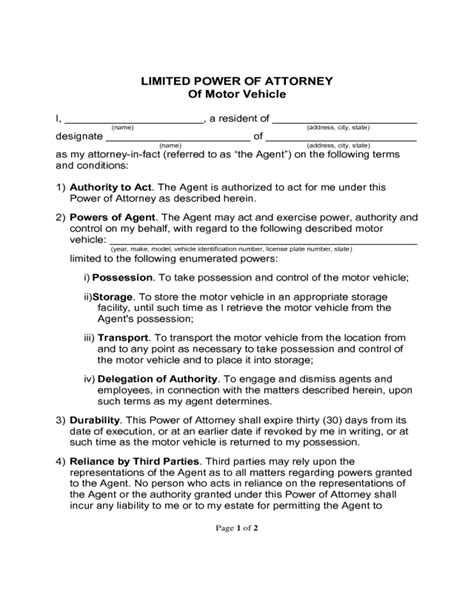 2024 Automobile Power Of Attorney Form Fillable Printable Pdf