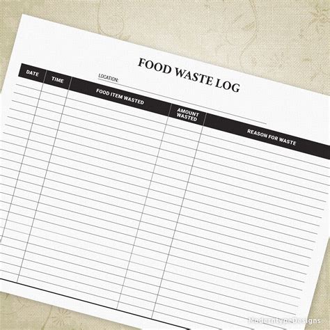 Food Waste Log Printable Food Waste Food Wastage Waste