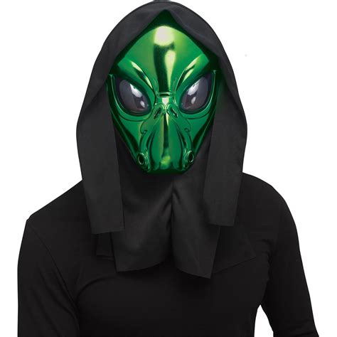 Fun World Halloween Metallic Hooded Alien Halloween Mask One Size
