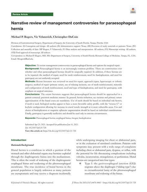 Pdf Narrative Review Of Management Controversies For Paraesophageal