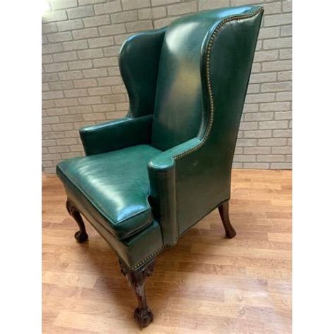 Great wing chair and matching ottoman set by sherrill furniture. Hancock and Moore Green Leather Wingback Chairs and ...