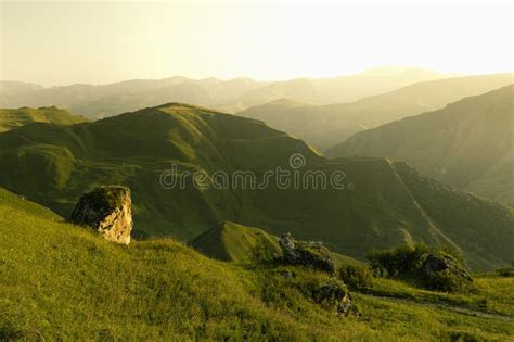 Majestic Summer Mountain Landscape Green Mountains Ridges Slopes In
