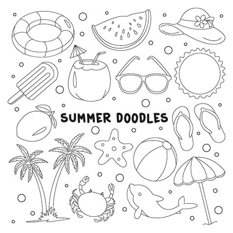 Premium Vector Set Of Summer Beach Doodle Vector Illustration Element