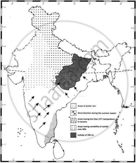 On The Outline Map Of India Show The Following Areas Of Winter Rain Wind Direction During The