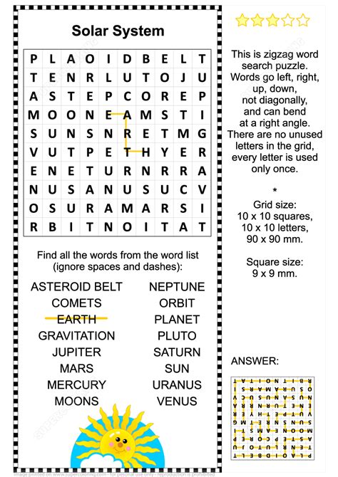 Solar System Zigzag Word Search Puzzle Free Printable Puzzle Games