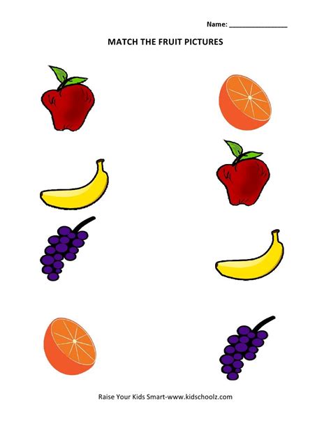 Matching Fruits Worksheets For Kindergarten