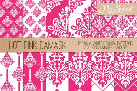 Hot Pink Damask 12 Pattern Set ~ Graphic Patterns ~ Creative Market
