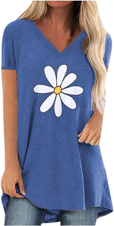 Amazon Com Women S Daisy Tops Summer Cute Floral Print T Shirt Short