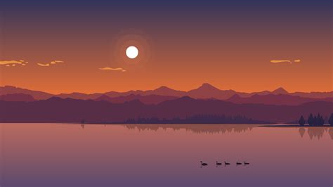 Minimal Lake Sunset Hd Nature 4k Wallpapers Images Backgrounds