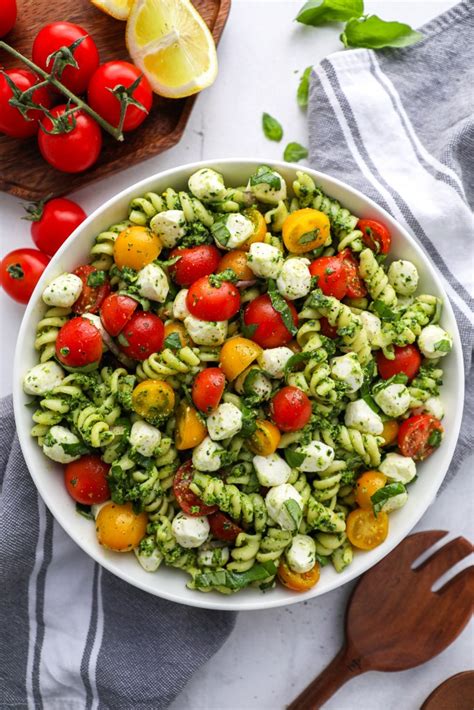 Pesto Pasta Salad With Tomatoes And Mozzarella Kalefornia Kravings