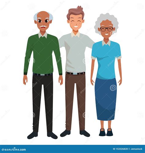 Family Old Parents with Adult Son Smiling Stock Vector - Illustration