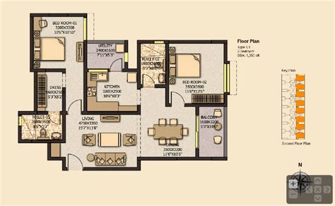 The Floor Plan For An Apartment With Three Bedroom And Two Bathroom