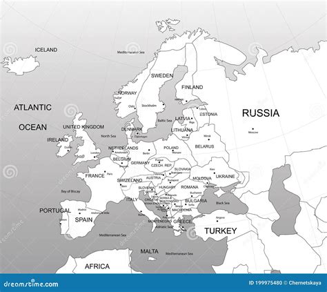 Carte Politique De L Europe De L Ouest Illustration En Noir Et Blanc