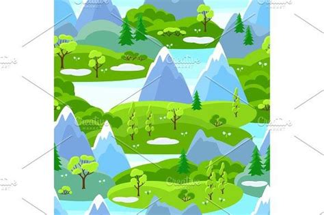 Spring Seamless Pattern With Trees Mountains And Hills Seasonal