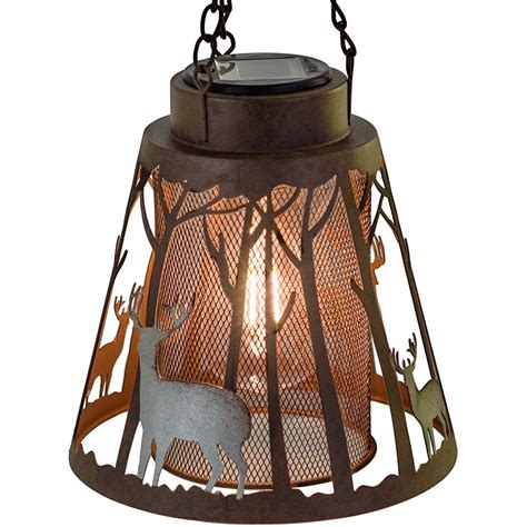 Deer Led Lantern Lights Decorative Metal Round Holder And Hanging