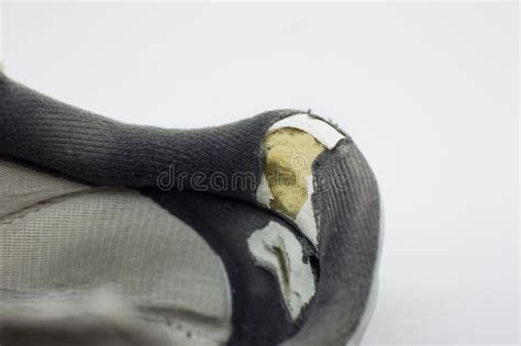 Close Up Torn Gray Leather Sneakers Leather Shoes Shoe Repair Concept