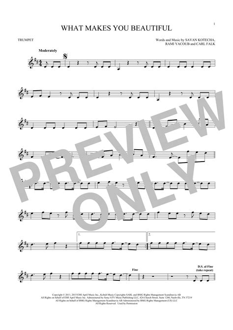 What Makes You Beautiful Sheet Music One Direction Trumpet Solo