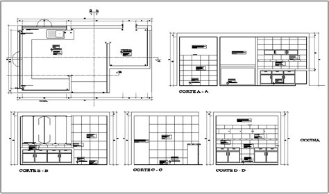 Kitchen Plan With Different Axis Section View For Admin Area With