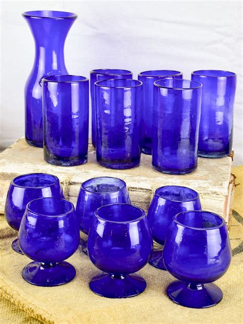 Collection Of Cobalt Blue Glassware From Biot France Vintage Bottles Antiques Vintage Perfume