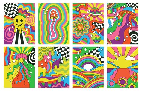 Hippie Style Groovy Vibes Retro Psychedelic Art Posters Abstract 70s