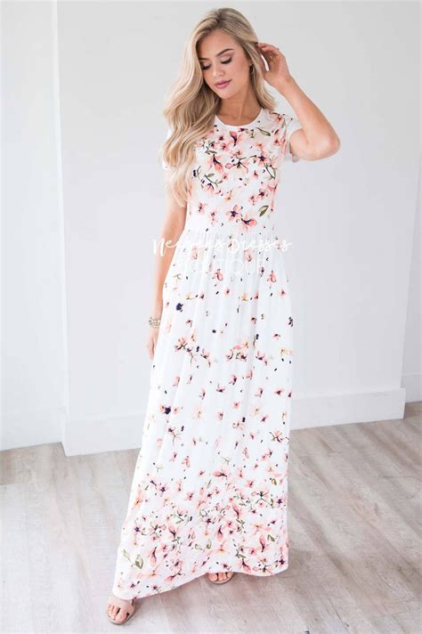 Ivory Ombre Floral Maxi Modest Dress Best And Affordable Modest