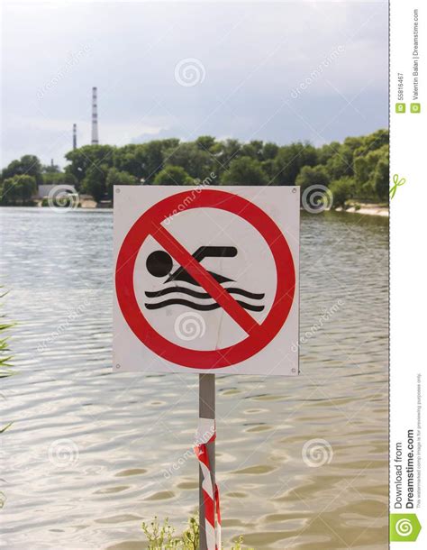 No Swimming Sign With Rough Lake Stock Image Image Of Ocean Swim