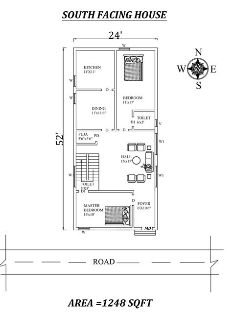 See more ideas about pooja rooms, vastu house, pooja room design. 24'X 52' 2bhk Awesome Furnished South facing House Plan As ...