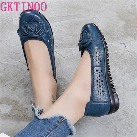 Gktinoo Summer Genuine Leather Shoes Women Butterfly Knot Loafers Women