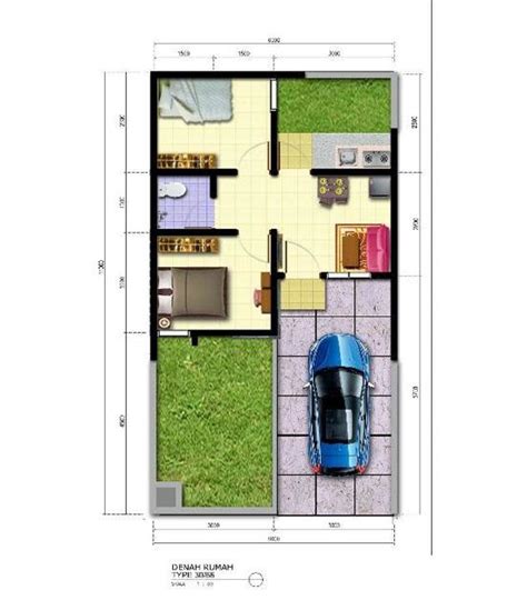 Denah Rumah Minimalis Ukuran 6x11 Meter 1 Lantai 2 Kamar Tidur Tampak