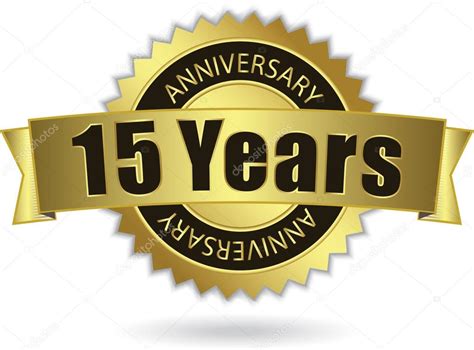 15 Years Anniversary Golden Stamp With Ribbon Vector Eps 10 Stock