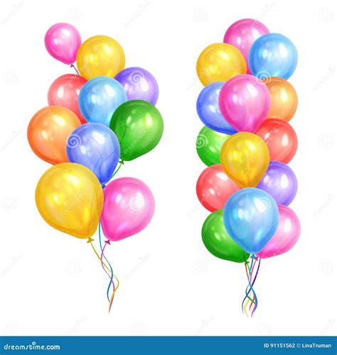 Bunches Of Colorful Helium Balloons Isolated On White Background Stock