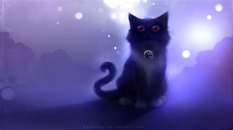 Download Wallpaper 1920x1080 Cat Black Drawing Night Apofiss Hd