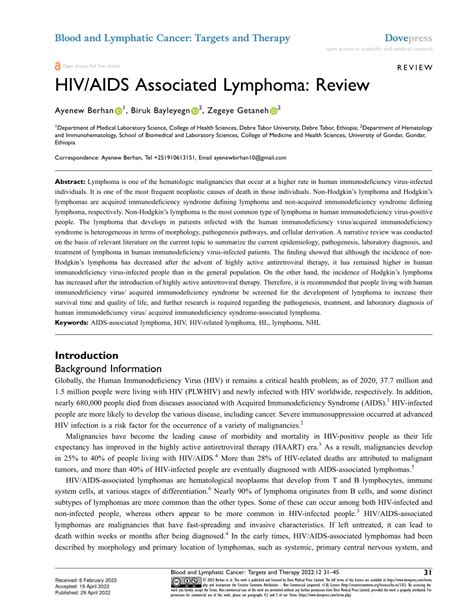 Pdf Hivaids Associated Lymphoma Review