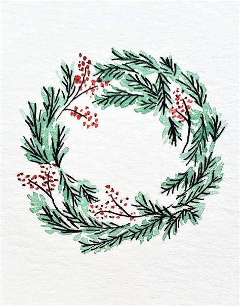 Christmas Styles In Watercolor And Ink At The Painted Pen Wreath